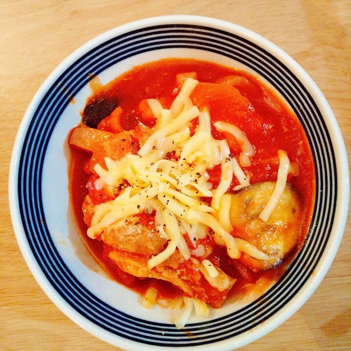 トマト缶で簡単に!夏野菜のトマト煮込み♪